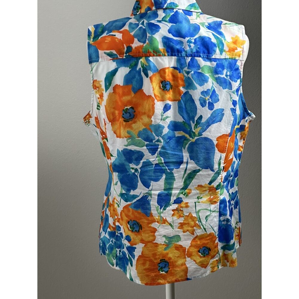 Jones‎ New York Sport Petite PL Sleeveless Floral Blouse Two Front Pockets - Picture 11 of 16
